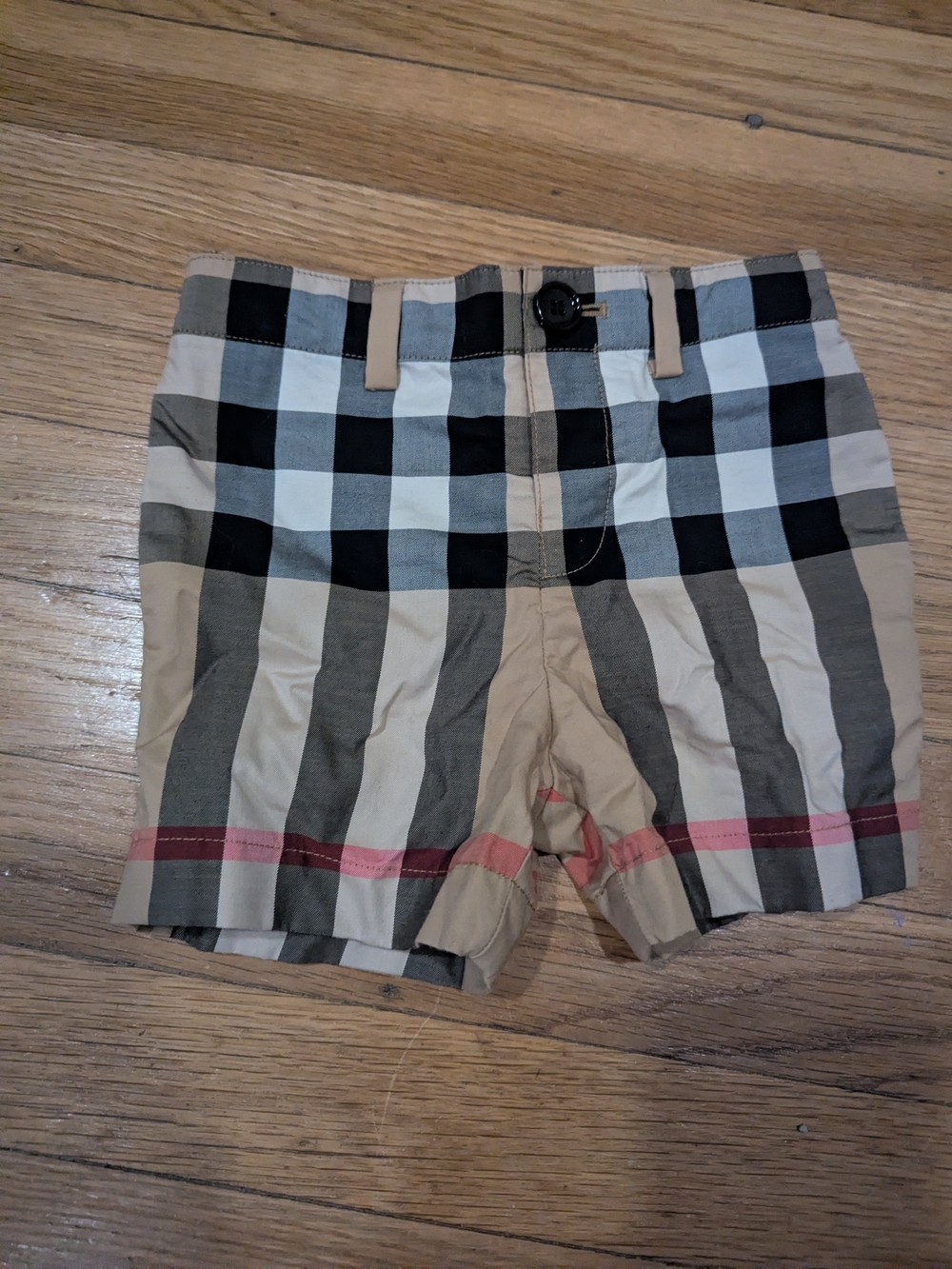 Burberry Beige, Black, White and Pink Check Cotton Shorts EUC